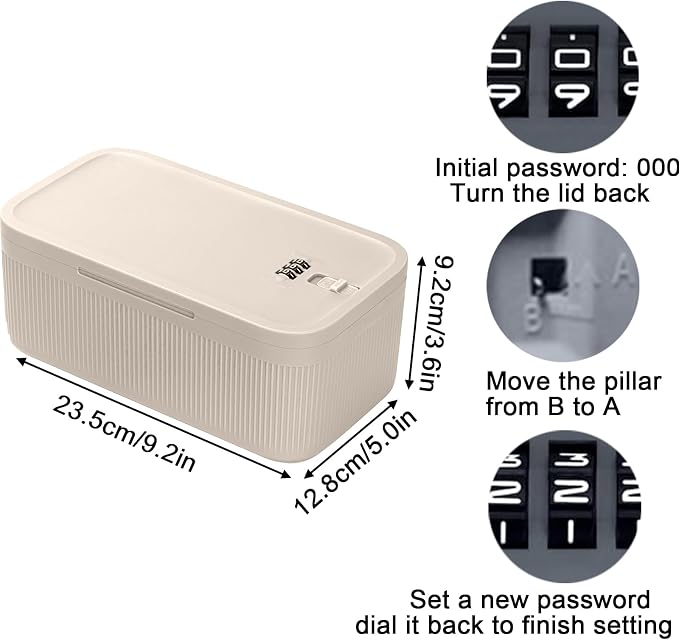 Medicine Lock Box Small Safe Lockable Storage Box with Combination Code Refrigerator Bin for Food Snack Personal Items Medicine Lock Box(Beige)