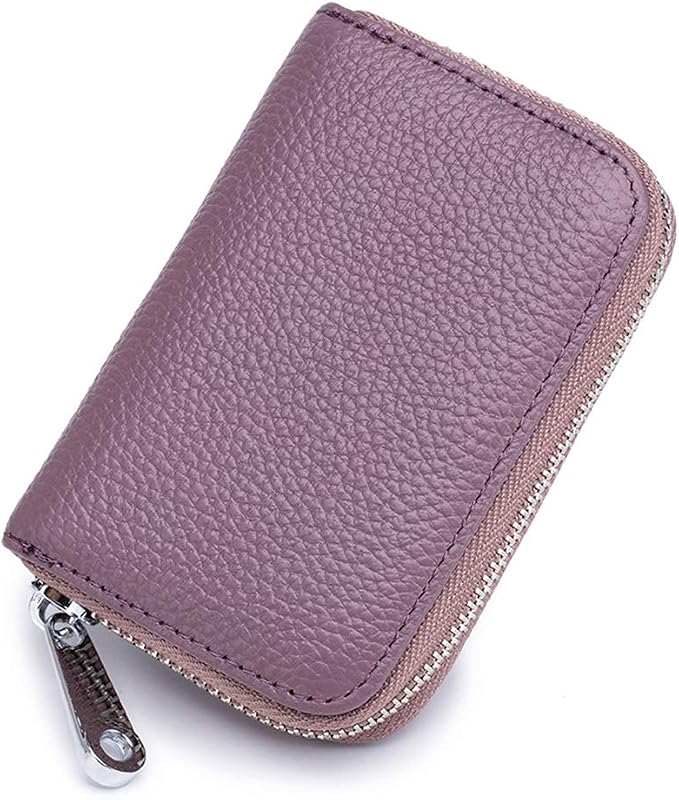 RFID Credit Card Holder Genuine Leather Credit Card Wallet with Zipper | RFID