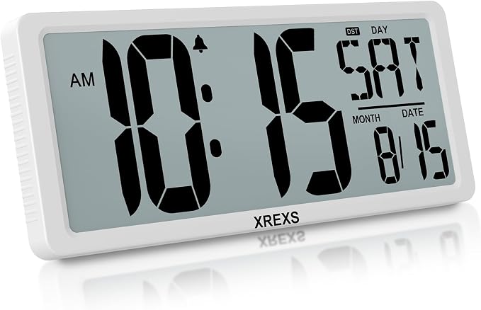 XREXS Large Digital Wall Clock, Electronic Alarm Clocks for Bedroom, Count Up & Down Timer, Battery Operated 14.17 Inch Large LCD Screen with Time/Date/Temperature Display