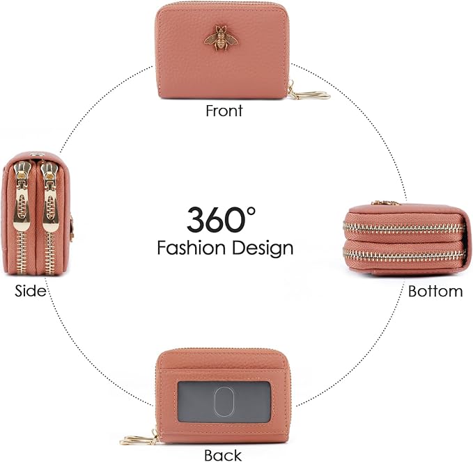 imeetu RFID Credit Card Holder, Small Card Wallet Women, Leather Card Case | Genuine Leather Women's Card & id Cases, Change Coin Purse with Zipper Keychain id Window, 20 Colors & 3 Styles, Daily, Gifts