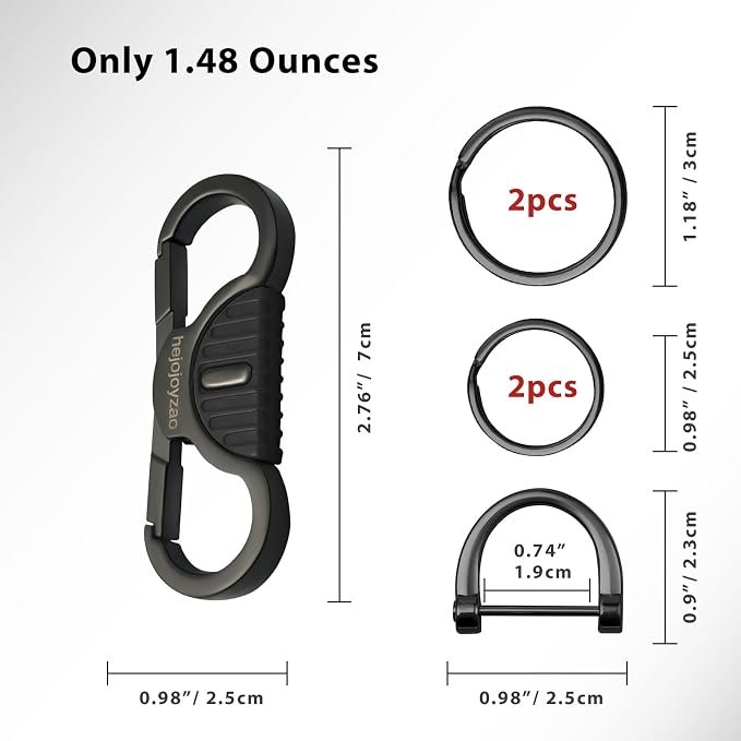 Keychain Quick Release Double Carabiner Clip with D Ring Key Rings, Unisex Belt Loop Key Holder for Home Car Keys