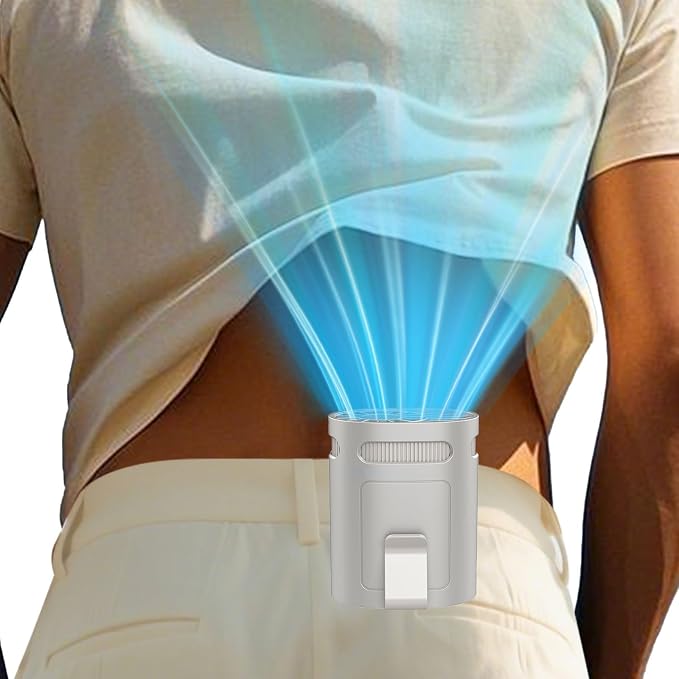 Shirt Fan Clip-Compact Portable Waist Fans that Blow Cold Air,Usb Rechargable Power Body Cooler Ac for Waist Band Belt T Shirt,Hangs Round Neck Fan With Lanyard for Travel Camping Disney Sports Gray