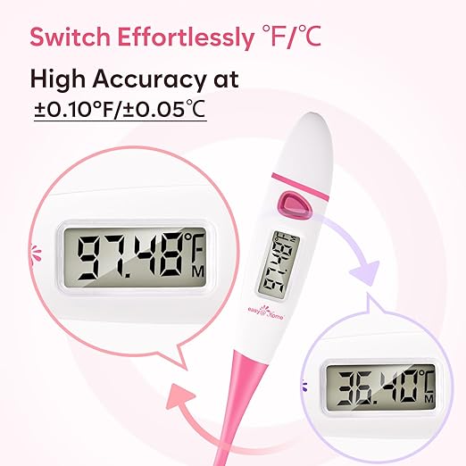 easy@Home Digital Basal Body Thermometer for Adults - Ovulation BBT | Precise 1/100th Degree Tracking. Flexible Waterproof Tip & Memory Recall. Auto Scan with Premom App