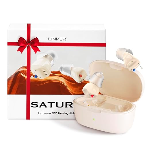 LINNER-New Saturn OTC Hearing Aids for Senior, Rechargeable Hearing Amplifiers with Comfort Design, Discreet & Nearly Invisible In-Ear Device for Adult, Noise Cancellation for Aid & Assist (Beige)