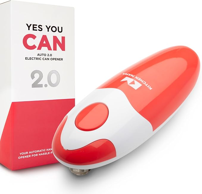 Kitchen Mama Auto 2.0 Electric Can Opener: Blade Opens Almost Any Can Pop or Soda Can - Automatic, Hands Free, Safe, Smooth Edge, Lid Remover, Battery Operated, Cordless, YES YOU CAN (Red)