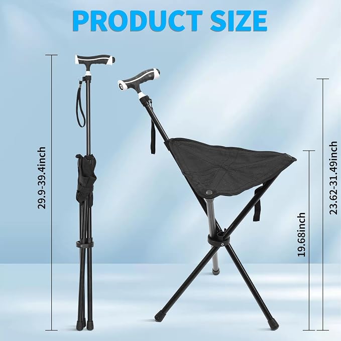 Cane with Seat Foldable Lightweight, Walking Cane with seat, Adjustable Walking Stick for Seniors & Elderly, with Padded Seat and Non-Slip Base for Outdoor Walking, Hiking, and Travel Assistance