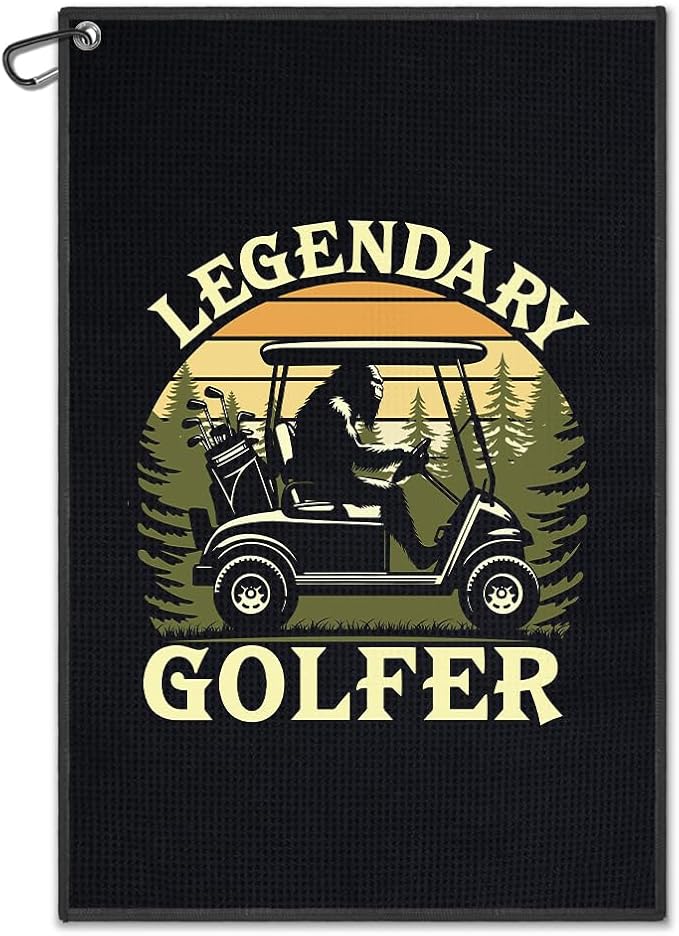 Golfer Golf Towel, Funny Sasquatch Golf Bag Towel with Clip, Retro Golfing Accessories for Men Women, Halloween Birthday Retirement Gifts for Golfer Sports Fan, Golfing Gifts for Grandpa Dad