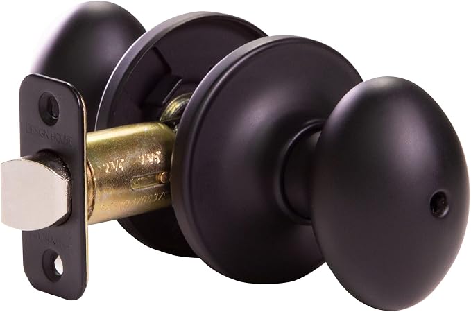 Design House 779181 Egg Privacy Bed and Bath Door Knob Matte Black | Adjustable Latch, Surface, Traditional, Brass, Hardware, 779181