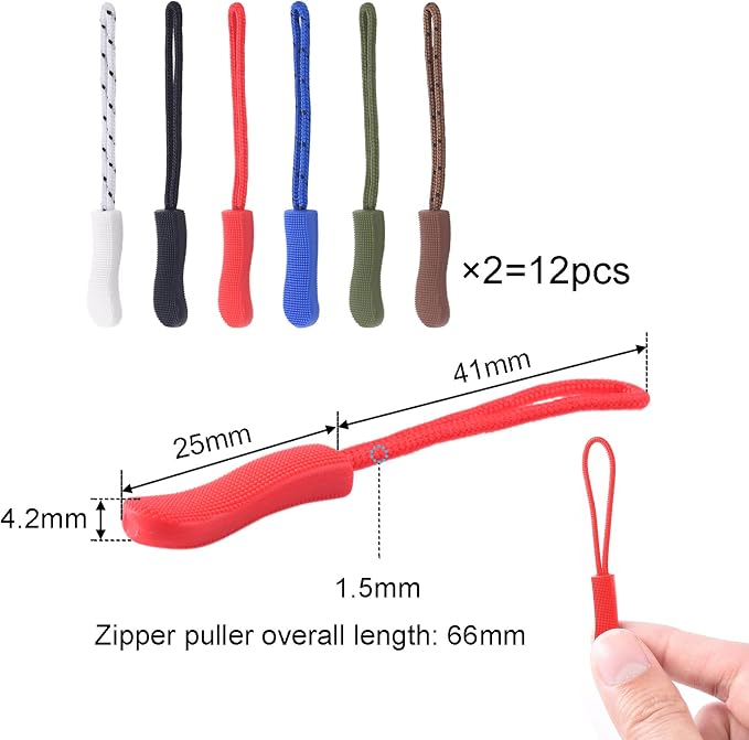 CooBigo 12Pack Zipper Pull Replacement, Golf Bag Zipper Pull Replacement Tab for Backpack, Jackets, Pants, Boots, Coats, Luggage - Dark Colors(Universal Extender)