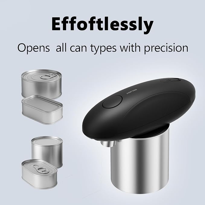 Automatic Electric Can Opener for Seniors for Kitchen:Anyone can Hands Free,One Touch Opener,Durable Blades,Rechargeable, Smooth Edge, Lightweight Small Size, Black (Black)