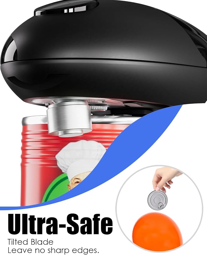 Battery Electric Can Opener, One-Touch,Hands-Free,Smooth Edge,Black,Compact | Effortless safe Automatic Fits Most Round & Square Cans Cord-Free Convenience Camping Kitchens RVs Beginner-Friendly