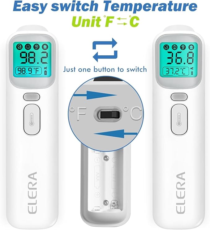 Elera Ear Thermometer for Kids, Baby Thermometer with Forehead and Ear Mode for Adults, Infant, Kids and Toddler, Touchless and 1 Second Reading with Fever Alarm and Mute Function, LCD