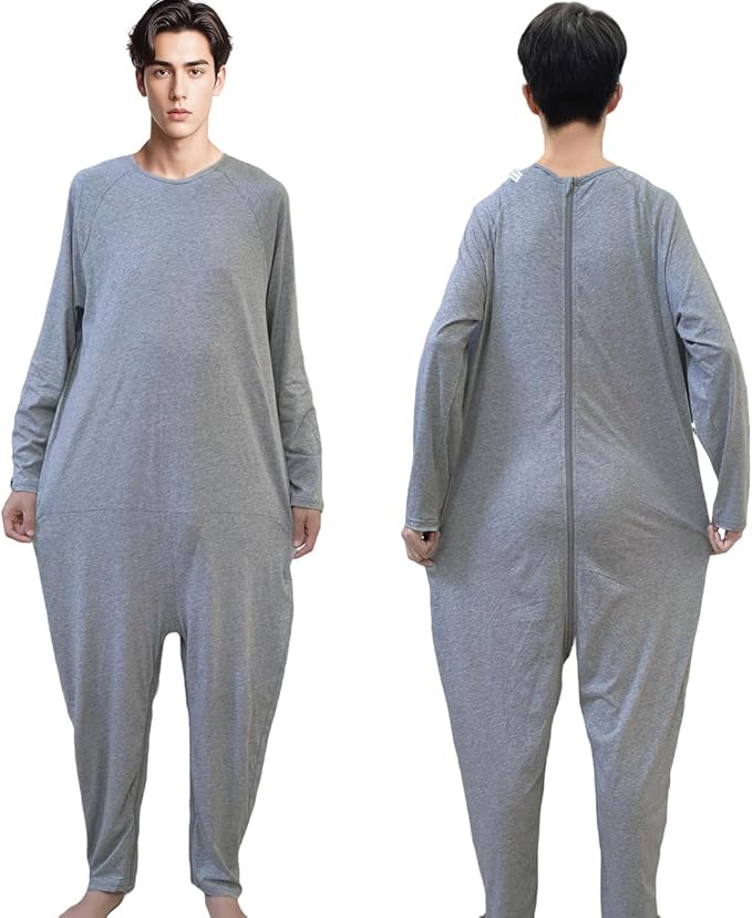 Unisex Anti-Strip Jumpsuit with Back and Leg Zipper,Suitable for Seniors,Incontinence Care,Dementia,Alzheimer’s