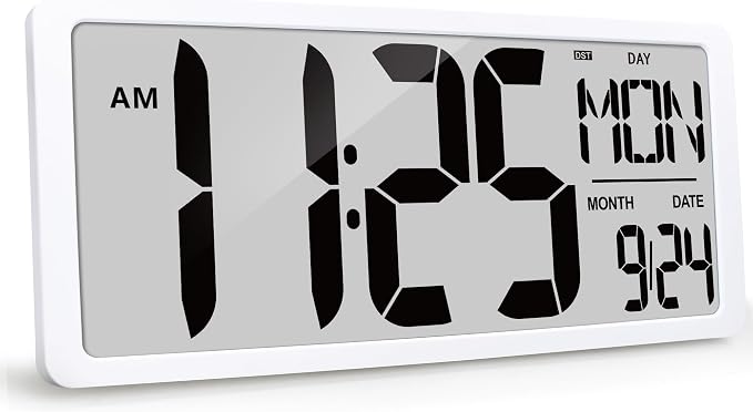18.5" Extra Large Digital Wall Clock Battery Operated Wall Clock with Time/Calendar/Temperature Jumbo LCD Display Count Up Down Timer Alarm Clocks for Home Office Bedroom (Batteries Included)