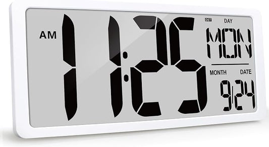 18.5" Extra Large Digital Wall Clock Battery Operated Wall Clock with Time/Calendar/Temperature Jumbo LCD Display Count Up Down Timer Alarm Clocks for Home Office Bedroom (Batteries Included)