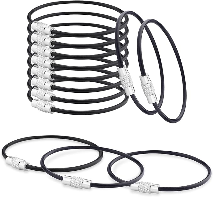CooBigo 25 Pack Stainless Steel Loops 2mm Coated Wire Keychain Cable Large Key rings 6 inch Key Chain for Women, Luggage Tags, Key Tags, Keyrings, Kitchen utensils, Duster - Black