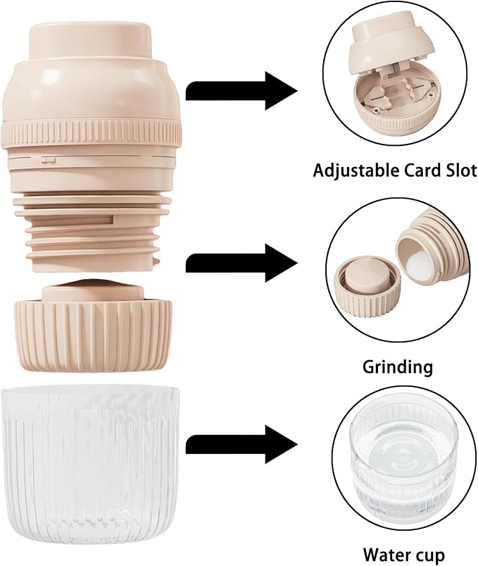 3-in-1 Pill Crusher Fine Powder - 1/4 1/2 Pill Cutter Splitter for Small and Tiny, Grinder for Elderly with Storage and Measuring Cup (Pink)