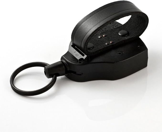KEY-BAK SUPER48 Locking Retractable Keychain, Durable Polycarbonate Case, Leather Belt Loop, and Oversized Split Ring