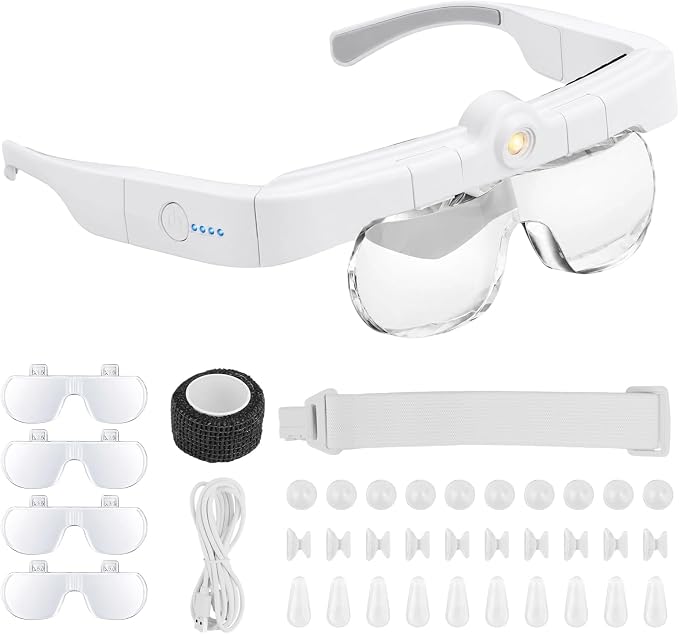 Magnifying Glass with Light, 1.5X-5.0X Headset Magnifier with Light, 3-Color LED & 2 Wear Modes Head Magnifier for Jewelry, Crafts, Hobby