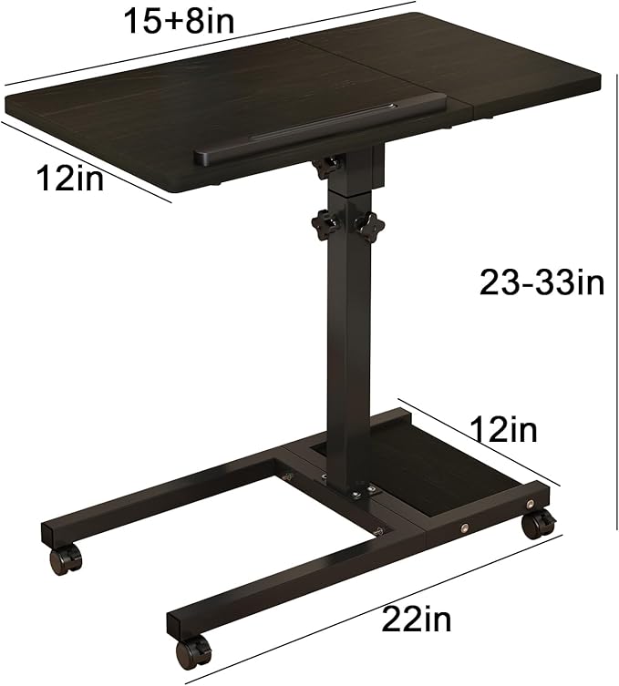 Mobile Height Adjustable Laptop Desk with Mouse Pad, Portable Laptop Desk Rolling Tiltable Table with Small Side Table for Couch,Rolling Computer Stand