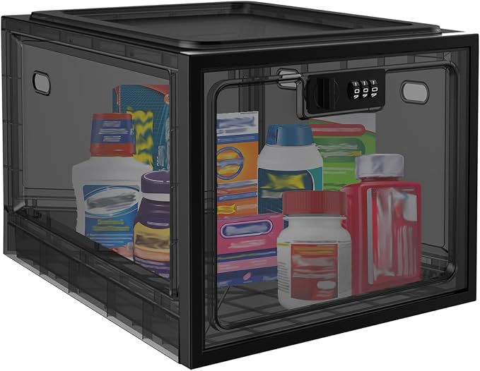 Medicine Lock Box for Safe Medication, 10L Lockable Storage Box for Fridge/Snacks Food, Phone Lock Boxes with Combination Code for Home/Dorms/Office Storage (1, Black)