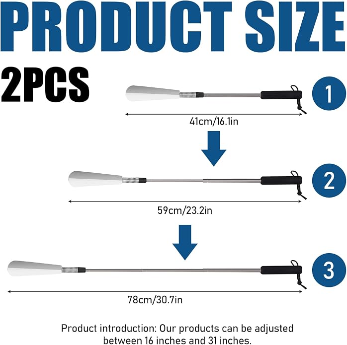 2 Pieces Shoe Horn Long Handle for Seniors, Stainless Steel Boot Horn Lifer, Shoe Helper Stick Aid Tools
