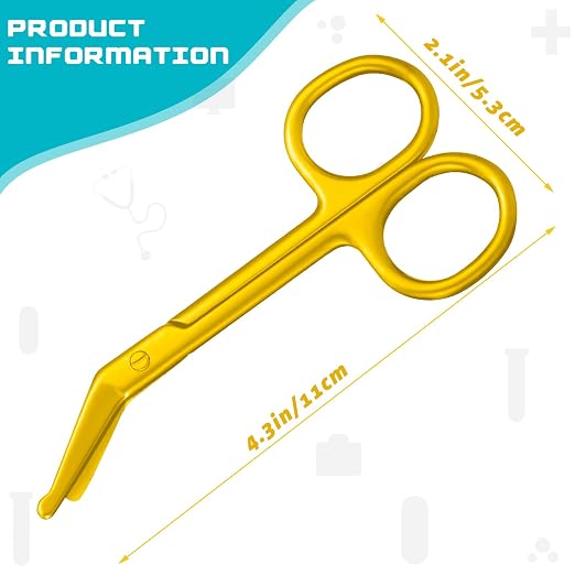 Zhehao 2 Pieces Ostomy Scissors Bandage Scissors Nursing Scissors Stainless Steel Scissors for Doctors, Nurses, Veterinary Home Nursing, 4.3 x 2.1 Inch, Curved (Gold)