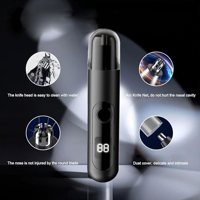 Professional Nose Hair Trimmer, LED Display, USB Rechargeable, Waterproof Double-Edge Blade for Men, Women, IPX7 Rated, 2026 Model (Round Bottom)