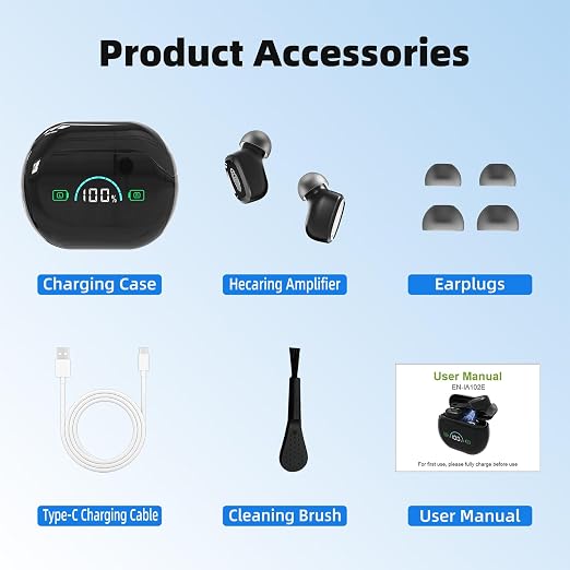 Hearing Aids, Hearing Aids for Seniors, Hearing Aid with Noise Cancelling for Adults, Digital Rechargeable Nearly Invisible Lightweight Amplifiers for Women as Great Gift(Blue)