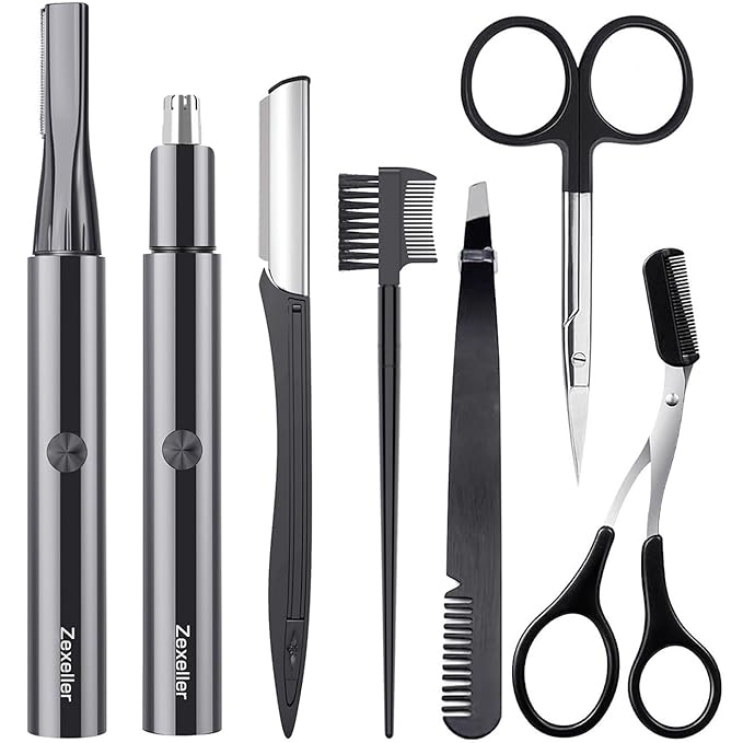 Electric Nose Hair Trimmer Eyebrow Trimmer for Men Women, 7-in-1 Painless Facial Grooming Kit, USB Rechargeable IPX7 Waterproof Precision Trimmer for Nose Ear Eyebrow Beard Body Hair