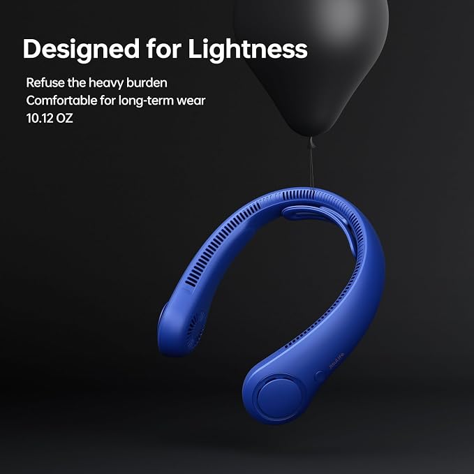 JISULIFE Portable Neck Fan Upgraded: Neckbrace Hands-Free, 5-Speed 6000 mAh | 25H Max Runtime, Personal Wearable Bladeless Rechargeable Fan for Outdoor/Travel/Concerts, Gifts for Women Men - Dark Blue
