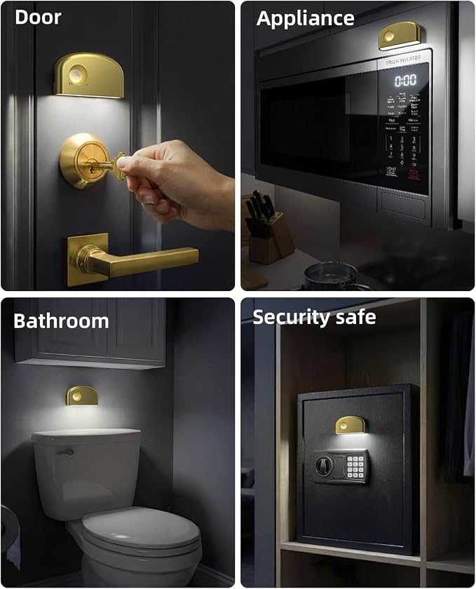 Keyhole Light,Battery Powered Motion Sensor Lights,2 Gold Door Lock Light Magnetic & Dimmable, 6 LED Bulbs PIR Wireless Motion Detector 6500K Soft White,Portable Nightlight for Hallway,Bathroom