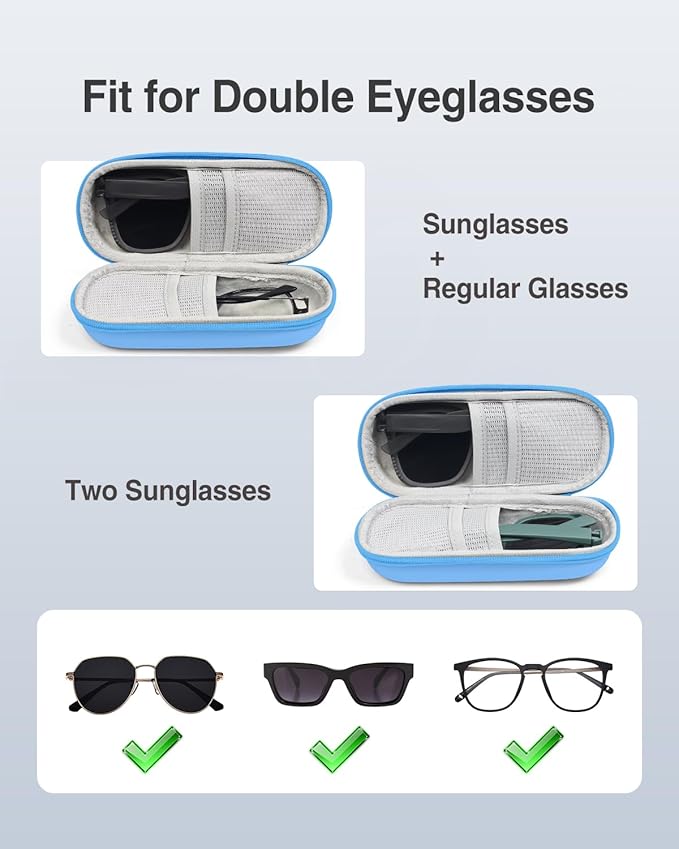 Luxtude Double Glasses Case Hard Shell, Double Eyeglass Case Dual Sunglasses Cases, Travel Sunglasses Organizer for Women Men