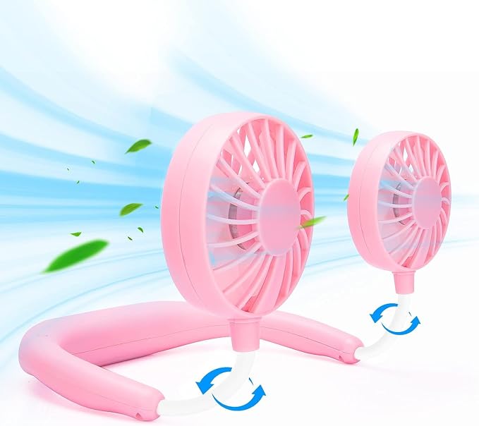 JUANANIUG Portable Neck Fan Rechargeable Personal HandFree Fan Mini USB Wearable Neckband Sport Fan 3 Speed Adjustable 360 Degrees Rotation Perfect for Working Traveling Office Reading (Pink)