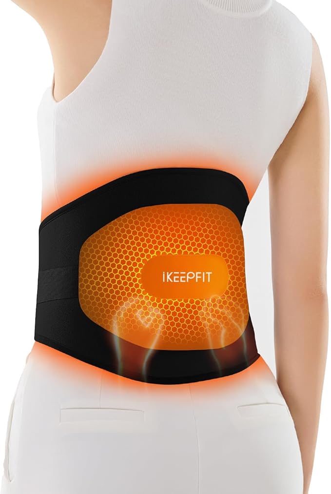 IKEEPFIT® Heating Pad for Back Pain Relief: MAXwarm® 3.0, Portable Cordless Heat Pad with Massager for Period Cramps, 8000mAh Large Battery, Christmas Gift for Women Men 90-310 lbs