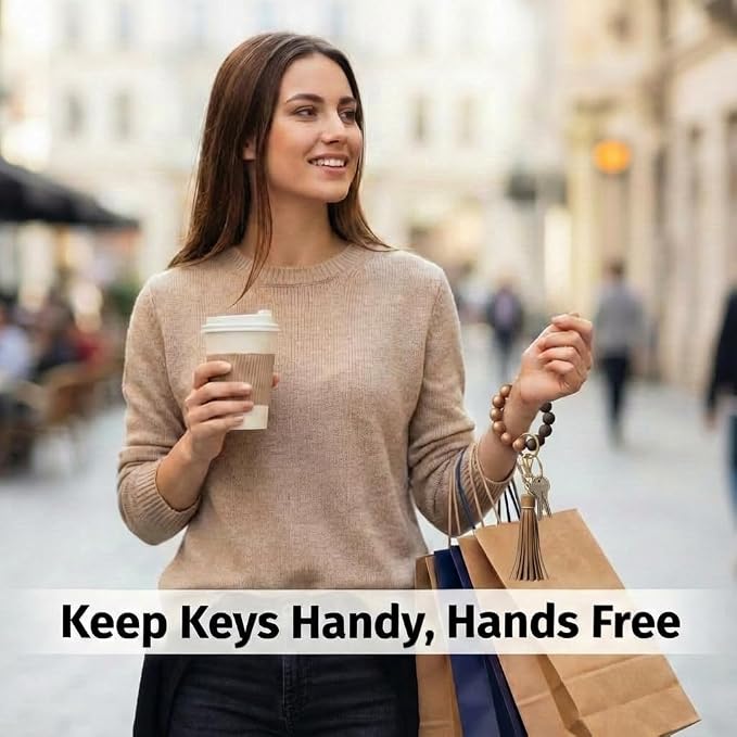 BIHRTC Key Ring Bracelet Car Keychain Holder Wristlet Silicone Women Beaded Bangle Chains