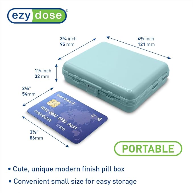 Ezy Dose Foldable Pill Case, Medicine Planner, Vitamin Organizer Box, Convenient and Easy to Use, 11 Individual Compartments with Various Sizes, Travel Friendly, Compact Pocket Pharmacy Style, Blue