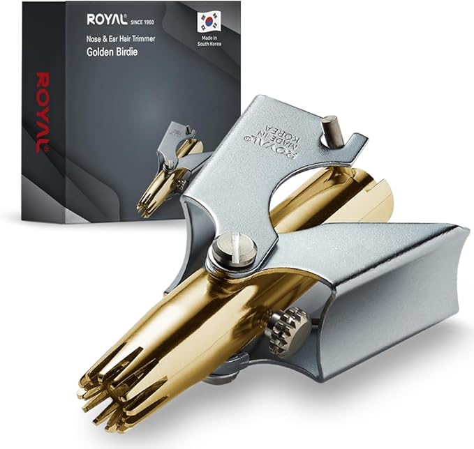 ROYAL [Made in Korea] Gold Nose Hair Trimmer for Men, Golden Birdie, Allergy-Free, Manual, Battery-Free, Waterproof, Painless with Twelve Dual-Edged Blades, Patented Mechanism ET-4PG