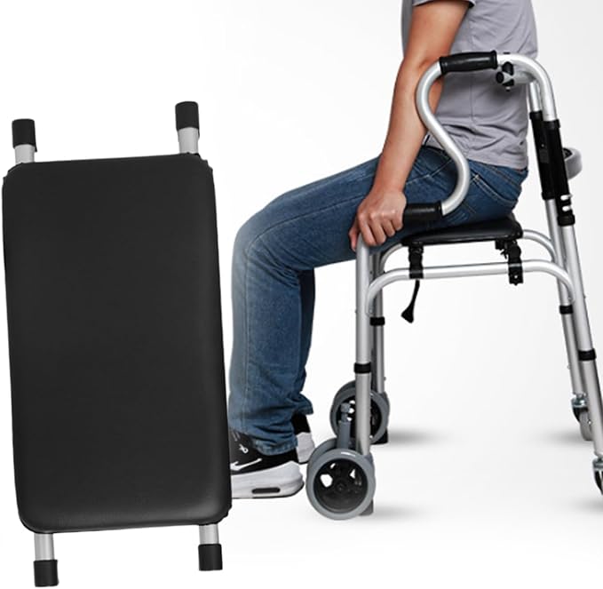 Adjustable Walker Rest Seat, Folding Walker Attachable Seat for Elderly Disabled, Range:20"~24" (Leather)