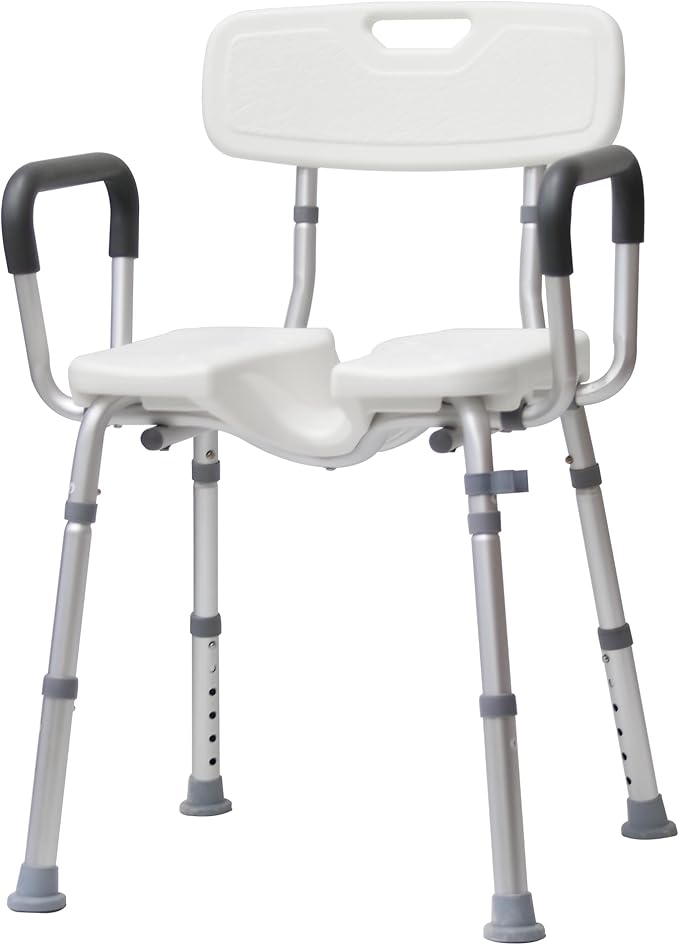 Shower Chair for Inside Shower with Arms and Back, Anti-Slip Design Shower Seat, Shower Chair for Elderly and Disabled with Groove for Private Cleaning, Adjustable Height
