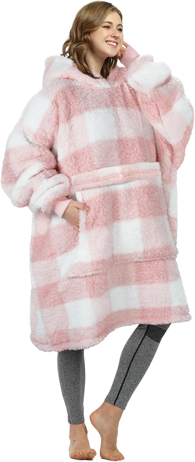 Catalonia Oversized Blanket Hoodie Sweatshirt, Wearable Sherpa Lounging Pullover for Adults Women Men