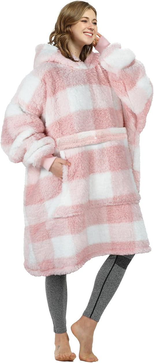 Catalonia Oversized Blanket Hoodie Sweatshirt, Wearable Sherpa Lounging Pullover for Adults Women Men