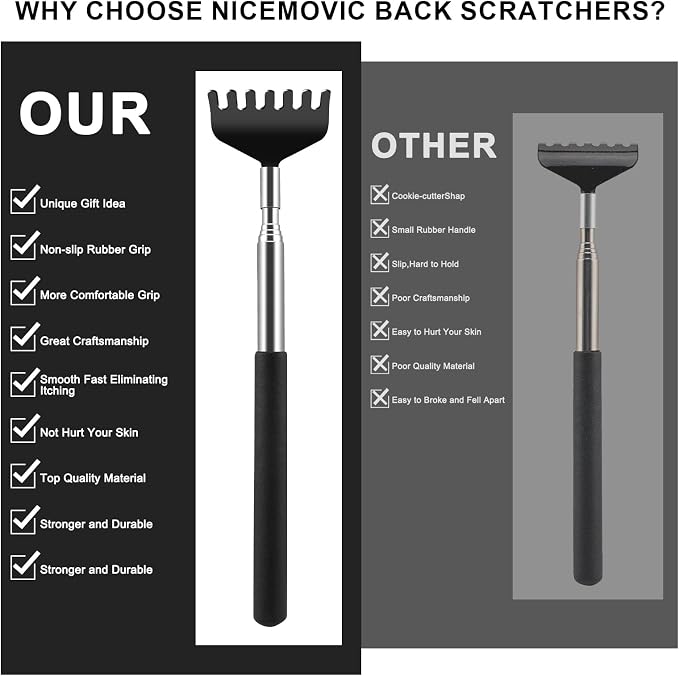 6 Pack Back Scratcher, Stocking Stuffers for Women Men Teen Girls | Prizes for Adults, Birthday Gag Bulk Christmas Gift, Mothers Fathers Day Dad Gifts, Easter Basket Stuffers (Black)