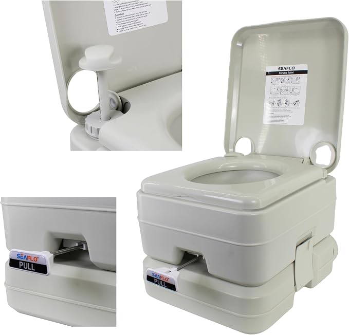 SEAFLO Premium Camping Portable Toilet - 5.8 Gallon Waste 3.43 Gall Fresh Tank (100 Flushes), 440 lbs Max Weight, Level Indicator, Sealed Waste Tank for RV, Boat, Elderly, Off-Grid, 4-Year Warranty