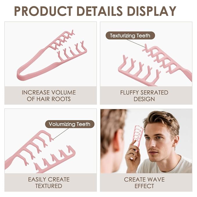Texture Comb Wide-Tooth Hair Styling Comb for Root Lift,Pink | Wide-Tooth Styling Comb Helps Create Natural Root Lift,Fluffy Volume,Textured Hairstyles for Daily Styling,Bangs,Flat Hair
