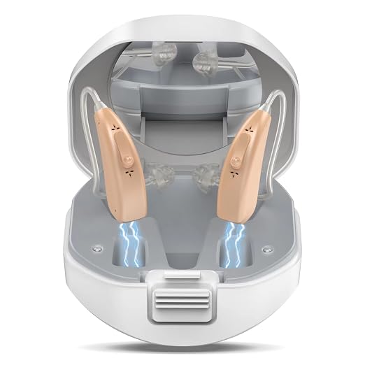 BTE Rechargeable Hearing Aids for Seniors, FSA&HSA Eligible Hearing Aids for People with Mild Moderate Severe Hearing Loss - Beige