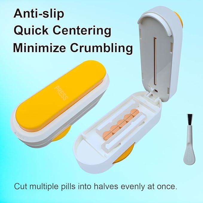 Pill Cutter for Cutting Multiple Pills, Adjustable 1/2 Pill Cutter Splitter for Large, Small and Tiny Pills, with Accurate Centering Device, Hidden but Easy Clean Blade