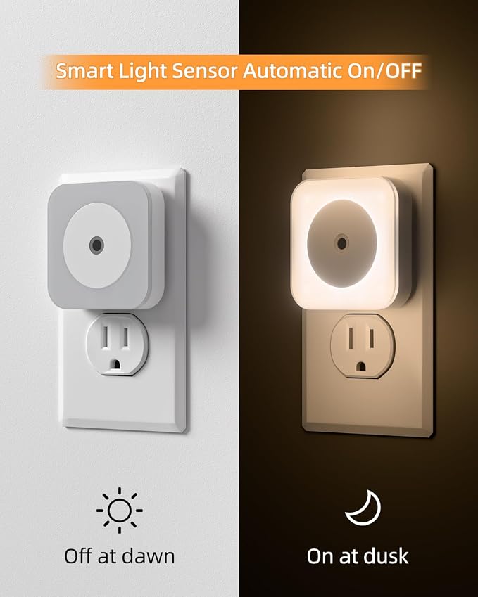 8-Pack LED Night Lights Plug into Wall,Bright Nightlight Auto-On/Off and Dimmable,0.5W Plug in Socket Night Light,Smart Sensor,Daylight White,for Adults Kids Bedroom Bathroom Hallway Kitchen Decor (8)