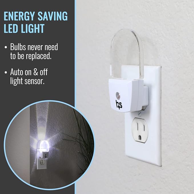 HealthSmart LED Compact Nightlight, Pack of 2, Warm Soft Light Technology, Automatic On/Off Sensor, Slim & Sleek Modern Design, White
