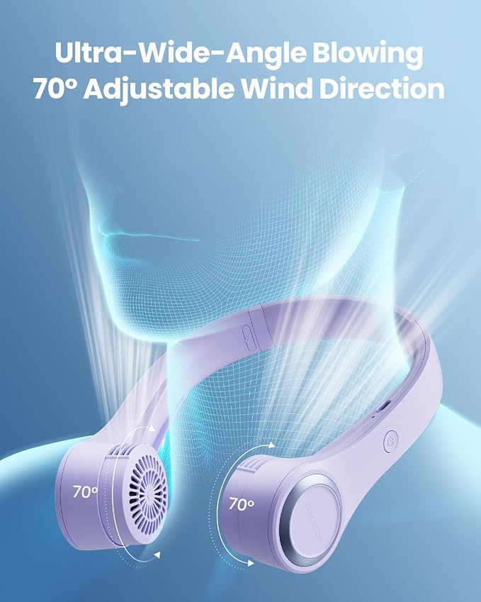 Gaiatop Portable Neck Fan, 4000mAh Rechargeable Hands Free Bladeless Mini Fans, 3 Speeds Air Outlet Can Rotate 70°, Free Adjustment Personal Wearable Cooling Fan Suitable for Travel Office Purple